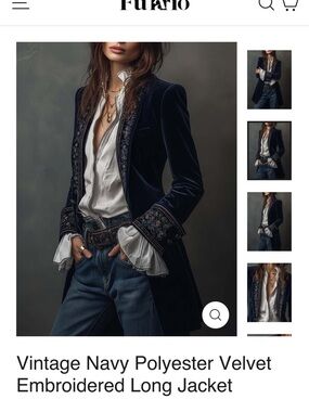 Embroidered Navy Velvet Blazer Jacket, worn only once. Will put up more photos